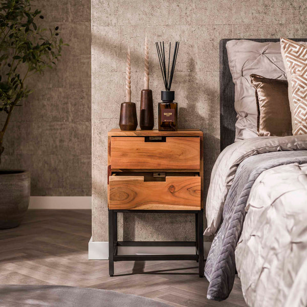 Nachtkastje Flat | 2 Lades | Massief Acacia Naturel