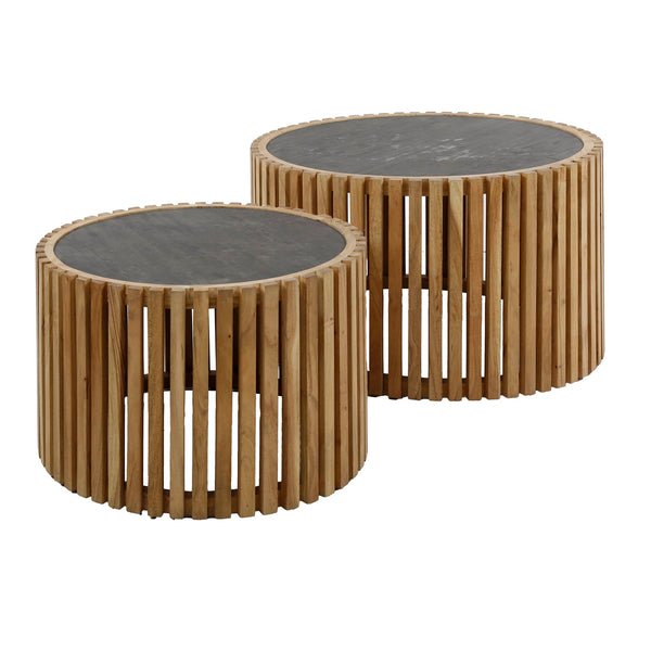 Salontafel Set Slate | Zwart Leisteen | Naturel Acaciahout