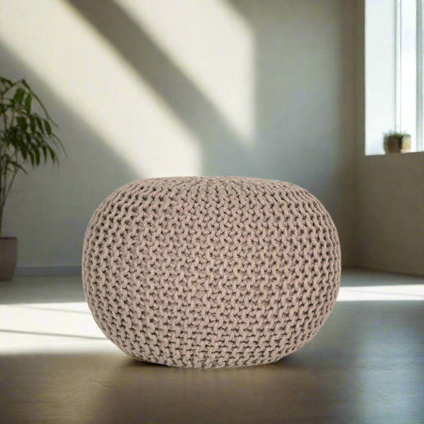 Poef Knitted | Beige Katoen